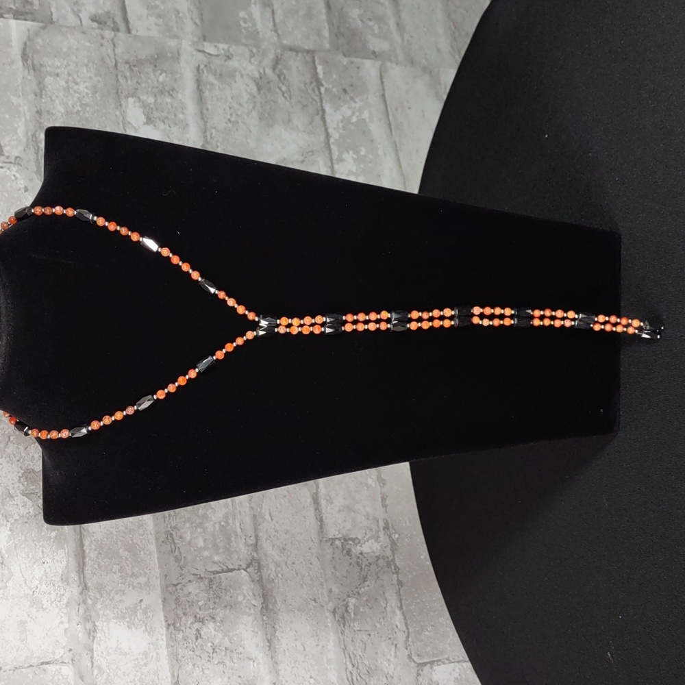 32" Single Strand Murano Glass Bead/Magnetic Hematite Bead Convertible Necklace